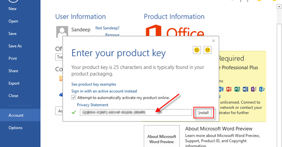 2016 office product key